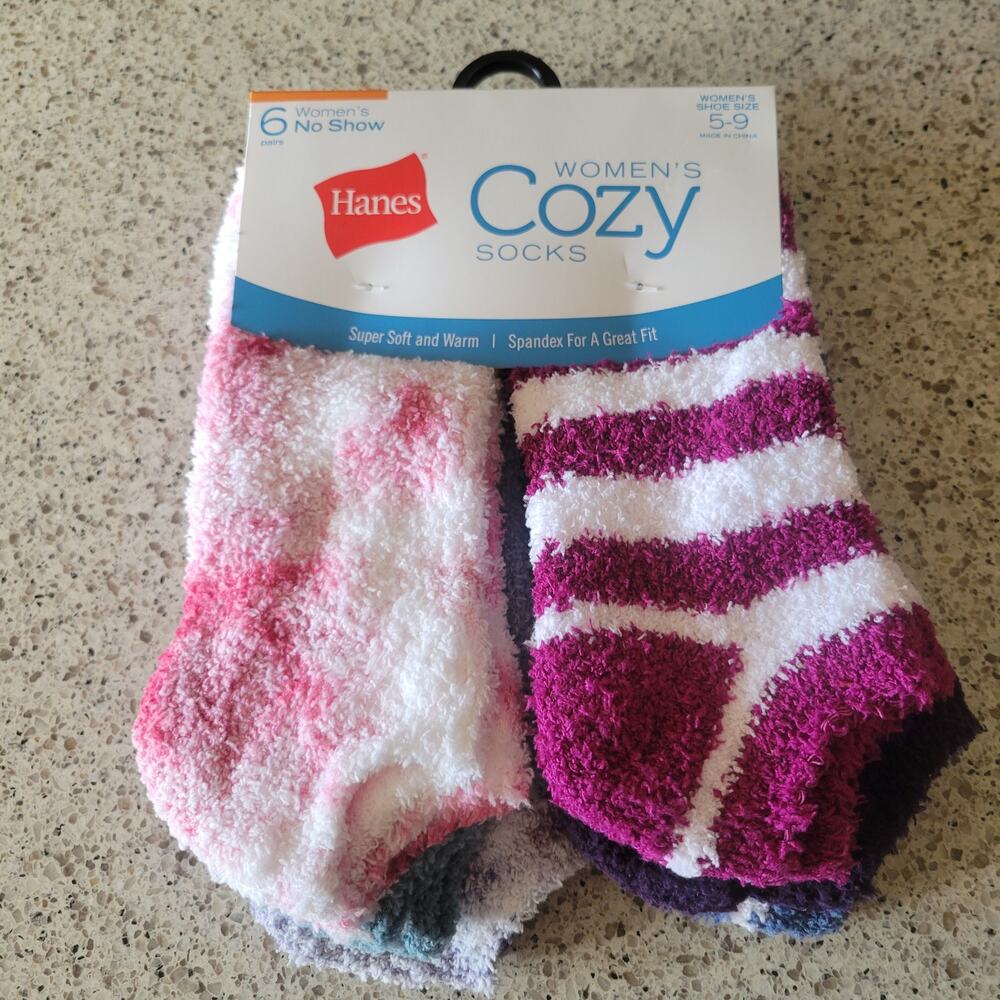 Hanes Womens Cozy Fuzzy No Show Super Soft Slipper Socks MultiColor✨️6pr✨️NEW